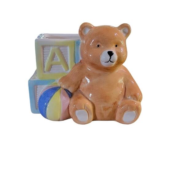Vintage Teddy Baby Bear Alphabet Toy Blocks Ceramic Nursery Decor/Planter - Picture 1 of 6